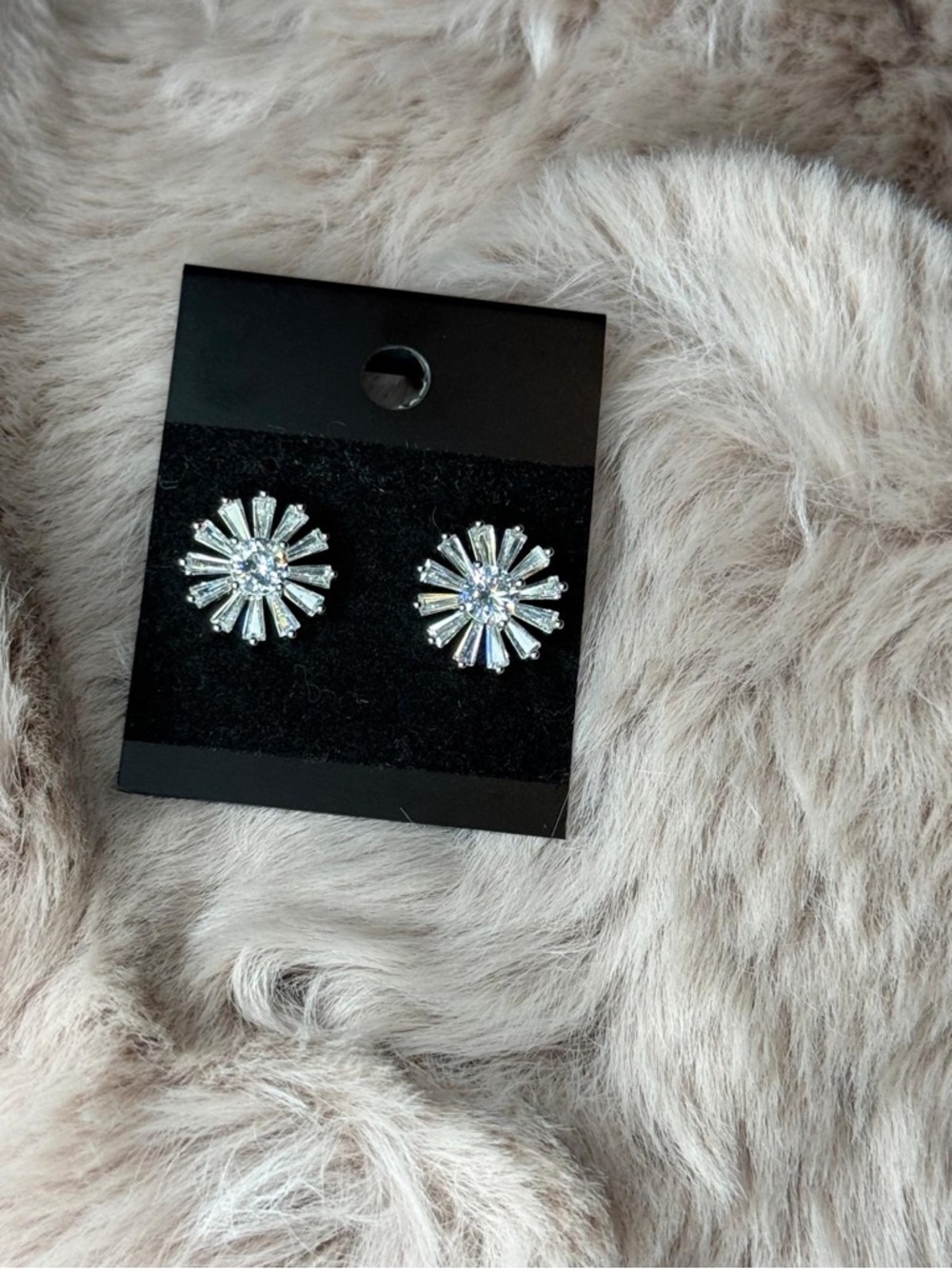 Crystal Sunburst Stud Earrings - Silver Tone